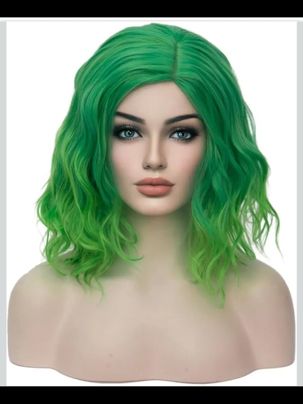 Green Wigs for Women Short Curly Bob Wavy Wig Girls Ombre Green 14" Body Wave